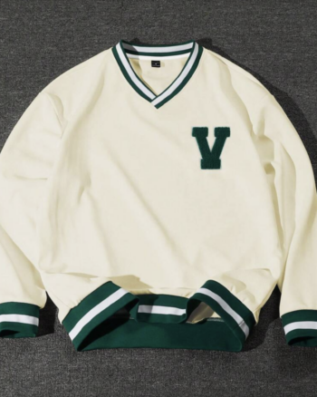 Men’s Campus Court V-Neck Sweatshirt – Y2K Letter Flock Jersey