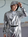 Men’s Metallic Silver Hooded Jumpsuit – Futuristic Statement Wear
