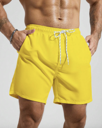 Men’s Solid Color Swim Shorts – Quick Dry Drawstring Trunks